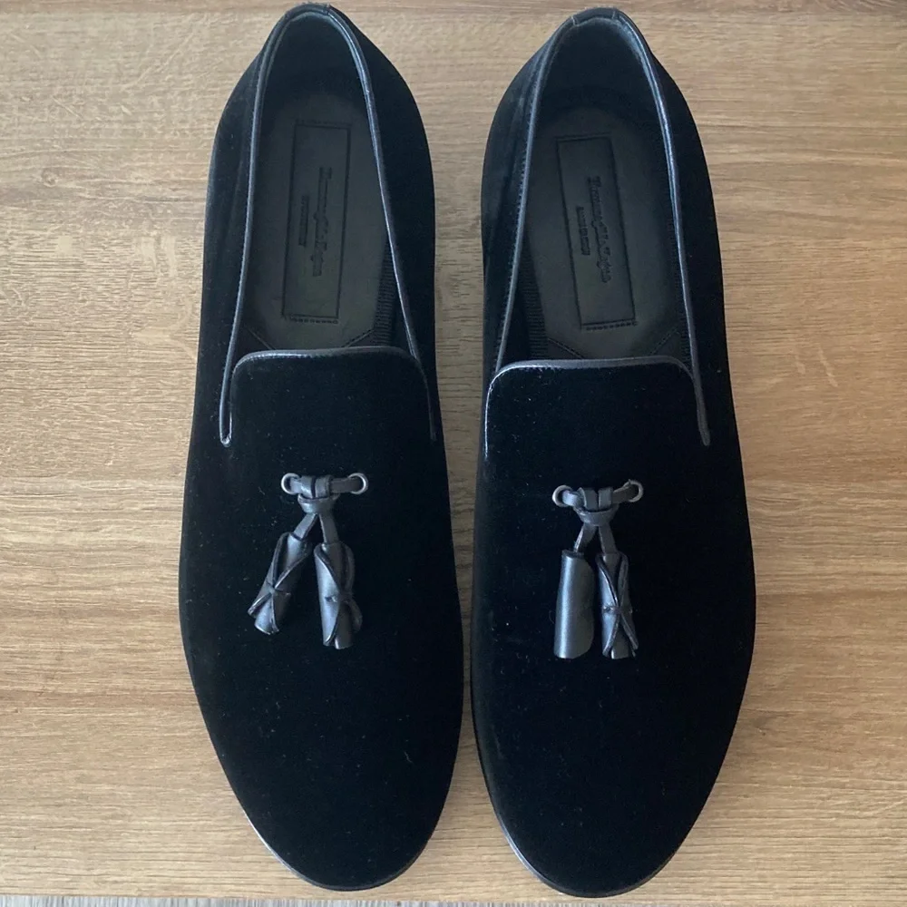 Ermenegildo Zegna Black Velvet Tassel Loafers